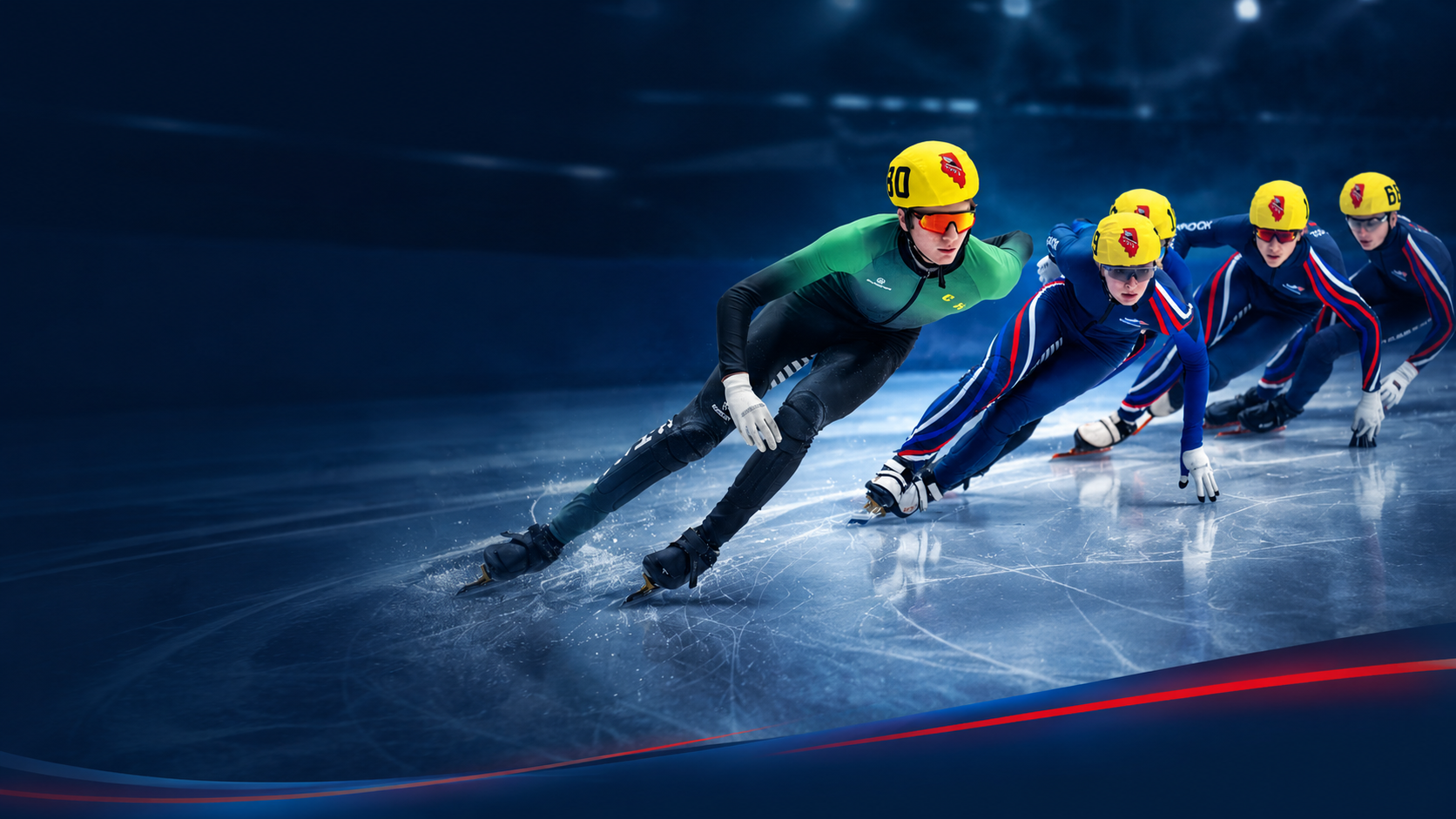 Illinois short track speedskaters racing in a pack